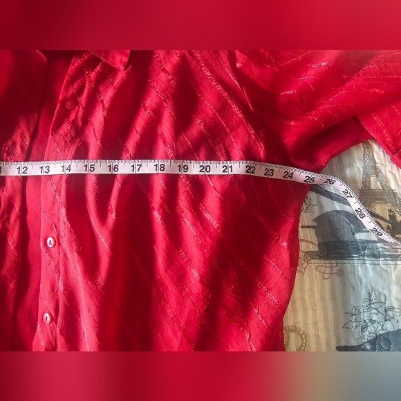 Club Z Collection Women’s 3X Red Sheer Blouse Tank Top Set 2-Piece Button Front - Picture 8 of 10